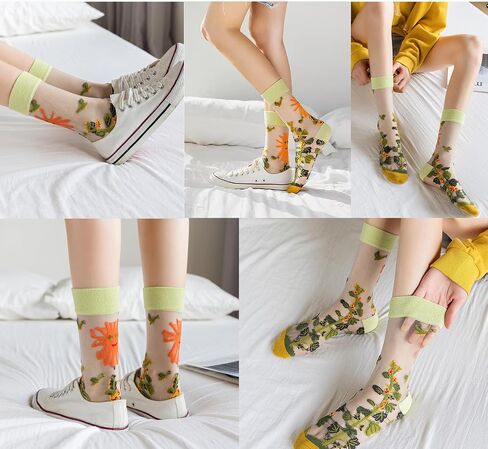 YFUNNLE 5 Pairs Womens Sheer Socks Summer Thin See Through Mesh Transparent Socks for Women Size 6-9 in Kuwait