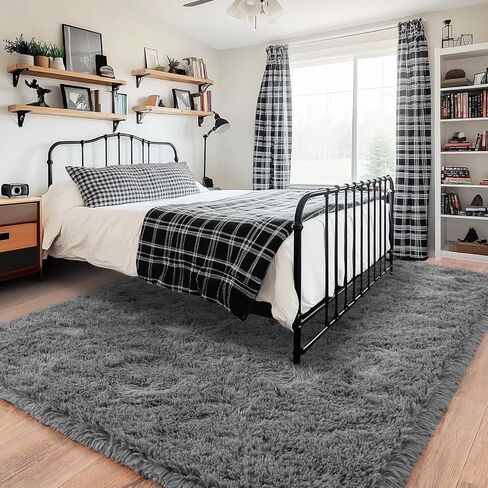 Checkered Rugs for Bedroom, 4x6 Ultra Fluffy Fuzzy Shag Area Rug for Living Room, Modern Plush Soft Upgrade Non-Slip Carpet for Girls and Kids Room Dorm Nursery Home Decor, Pink and Hot Pink in Saudi Arabia