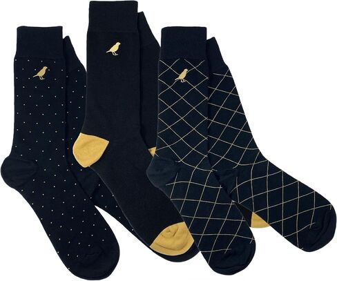 Men’s Cotton Crew Dress Socks – Ultra-Soft, Breathable, Formal Wear – GoldBlack Classic in Saudi Arabia