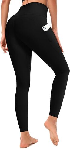 High Waisted Leggings for Women, 7/8 Full Length Buttery Soft Yoga Leggings, Tummy Control Workout Running Yoga Pants for Women with Pockets, Black, L in Saudi Arabia