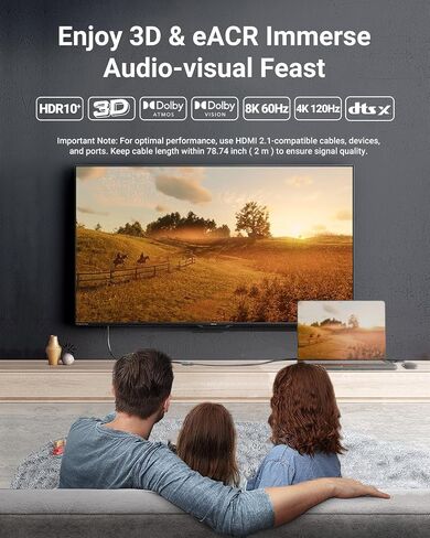Cable Vcelink 8k HDMI تمديد 0.6 قدم ، HDMI 2.1 ذكر إلى سلك امتداد محول الإناث ، متوافق مع عصا التلفزيون ، HDTV ، وحدة التحكم في اللعبة ، الكمبيوتر المحمول ، عبوة واحدة in Kuwait