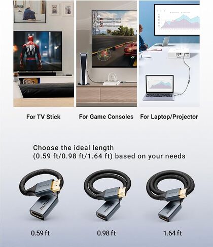 Cable Vcelink 8k HDMI تمديد 0.6 قدم ، HDMI 2.1 ذكر إلى سلك امتداد محول الإناث ، متوافق مع عصا التلفزيون ، HDTV ، وحدة التحكم في اللعبة ، الكمبيوتر المحمول ، عبوة واحدة in Kuwait