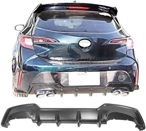 IKON MOTORSPORTS Rear Diffuser Compatible with 2019-2022 Toyota Corolla Hatchback 5Dr, T Style Unpainted Black ABS Lower Bumper Chin Lip Body Kit in Saudi Arabia