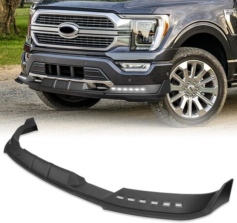 W-POWER, Front Bumper Lip fit for Compatible with Ford F-150 F150 (2021-2023), Front Lip Spoiler Air Chin Body Kit Splitter, Matt Black ABS, 2022, LED Sequential Running Lights, STP-Style in Kuwait