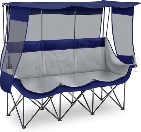 3 Person Camping Chair with Canopy Shade Folding Outdoor Oversized Camping Chair for 2-3 Person, Sturdy Loveseat Couch with Cup Holder and Carry Bag for Lawn Camp Beach Sports in Kuwait