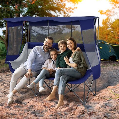 3 Person Camping Chair with Canopy Shade Folding Outdoor Oversized Camping Chair for 2-3 Person, Sturdy Loveseat Couch with Cup Holder and Carry Bag for Lawn Camp Beach Sports in Kuwait