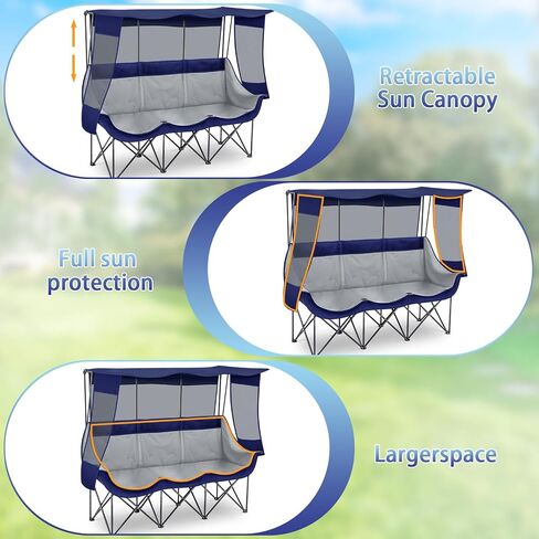 3 Person Camping Chair with Canopy Shade Folding Outdoor Oversized Camping Chair for 2-3 Person, Sturdy Loveseat Couch with Cup Holder and Carry Bag for Lawn Camp Beach Sports in Kuwait