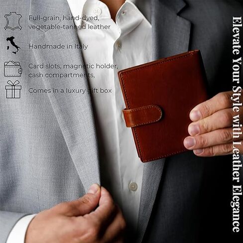 محفظة جلدية للرجال مقاومة للوقت - تصميم محفظة بسيط مع حامل بطاقة الائتمان، حامل عملات مغناطيسية، فتحات للنقود - مؤمنة بزر إغلاق معدني in Kuwait