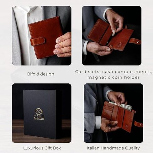 محفظة جلدية للرجال مقاومة للوقت - تصميم محفظة بسيط مع حامل بطاقة الائتمان، حامل عملات مغناطيسية، فتحات للنقود - مؤمنة بزر إغلاق معدني in Kuwait