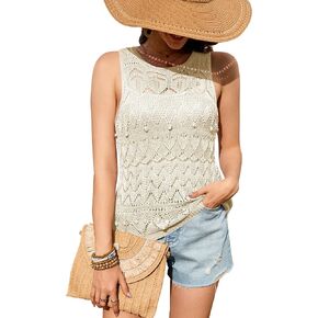 Women's Crochet Tank Tops Summer Knit Sweater Vest Hollow Out Sleeveless Boho Top in Saudi Arabia