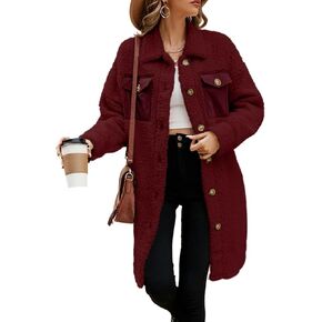 EVALESS Trendy Fuzzy Fleece Jackets for Women Comfy Long Teddy Coat Fall 2024 Long Sleeve Button Down Lapel Faux Fur Jacket Outerwear with Pockets Green Medium in Saudi Arabia