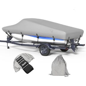 Heavy Duty 1200D Solution-Dyed Polyester Boat Cover with Storage Bag, 100% Waterproof Trailerable 17'-19' Bass Boat Cover with 3D Air Vents for V-Hull Tri-Hull Runabout Pro-Style Fishing Boat in Kuwait