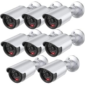 WALI Dummy Fake Simulated Surveillance Security CCTV Dome Camera Indoor Outdoor with One LED Light, Warning Security Alert Sticker Decal (TC-B8), 8 Packs, Black in Kuwait
