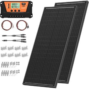 طقم لوحة شمسية 100 وات مع ألواح شمسية مقاومة للماء أحادية البلورية 100 وات 12 فولت، وحدة تحكم شحن بالطاقة الشمسية 10 أمبير 12 فولت/24 فولت، كابلات شمسية، دعامة تثبيت على شكل حرف Z، لمقطورة السيارات والقوارب البحرية RV in Kuwait