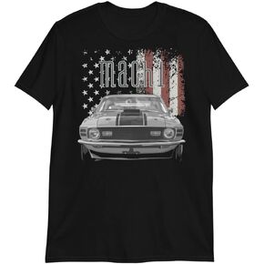 1970 Stang Mach 1 American Classic Car Short-Sleeve Unisex T-Shirt Black in Saudi Arabia