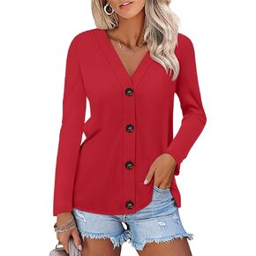 Womens Button Down Shirts Long Sleeve V Neck Tops Casual Fall Tunics Tops Loose Fit in Saudi Arabia