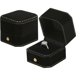 Velvet Wedding Ring Gift Box, Small Jewelry Ring Earring Studs Display Holder Case for Wedding Day Proposal Engagement Anniversary for Women Girl (Black) in Kuwait