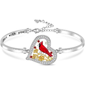 Cardinal Bracelet Red Cardinal Gifts for Women Sterling Silver 925 Bird Heart Charm Bangle Bracelets Adjustable Memorial Remembrance Gifts Jewelry in Saudi Arabia