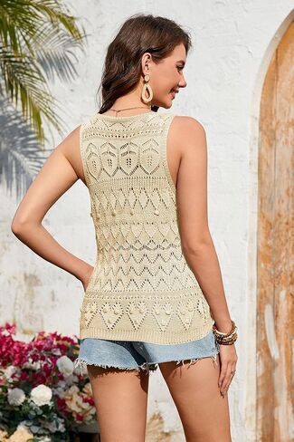 دبابات الكروشيه النسائية قمم الصيف متماسكة سترة جوفاء جوف in Kuwait