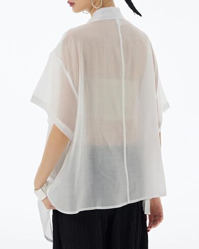 ellazhu Women's Shirt Button Down Short Sleeve See Through Lapel Patchwork Solid Color Sheer Loose Summer GE14 in Kuwait