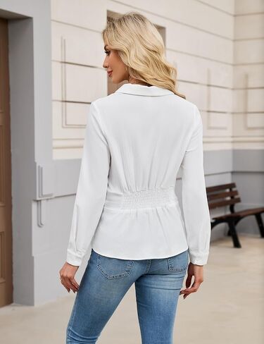 بلومينج جيلي و النساة peplum الأعمال غير الرسمية العمل الأنيق العمل ضد بلوزات رقبة طويلة الأكمام ذات الأكمام الطويلة ذات القمصان البوليو in Saudi Arabia