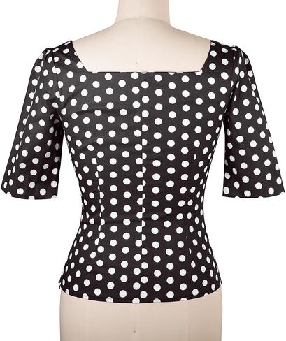 YARN & INK Women's 1950s Pinup Tops, Rockabilly Vintage Blouse Medium Sleeves Sweetheart V-Neck Shirt in Kuwait