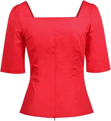 YARN & INK Women's 1950s Pinup Tops, Rockabilly Vintage Blouse Medium Sleeves Sweetheart V-Neck Shirt in Kuwait