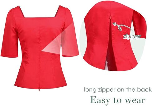 YARN & INK Women's 1950s Pinup Tops, Rockabilly Vintage Blouse Medium Sleeves Sweetheart V-Neck Shirt in Kuwait