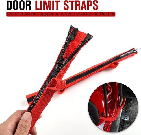 jecar for jeep door straps حزام حدود الباب القوي الثقيل مع سحاب لعام 2007-2024 Jeep Wrangler JK JKU JL JLU Gladiator JT (Black) in Saudi Arabia