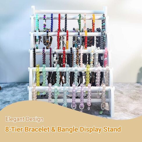 Wooden Bracelet Holder 8 Tier Jewelry Bracelet Display Stand, Portable Organizer for 150-240 Bangles & Scrunchies - for Vendors,Retail Stores, Craft Shows, and Home Storage (vintage) in Kuwait