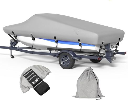 Heavy Duty 1200D Solution-Dyed Polyester Boat Cover with Storage Bag, 100% Waterproof Trailerable 17'-19' Bass Boat Cover with 3D Air Vents for V-Hull Tri-Hull Runabout Pro-Style Fishing Boat in Kuwait