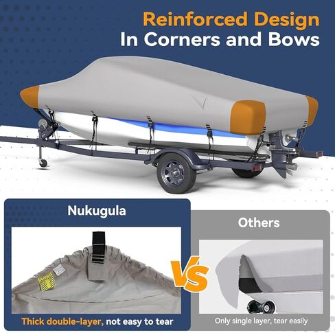 Heavy Duty 1200D Solution-Dyed Polyester Boat Cover with Storage Bag, 100% Waterproof Trailerable 17'-19' Bass Boat Cover with 3D Air Vents for V-Hull Tri-Hull Runabout Pro-Style Fishing Boat in Kuwait