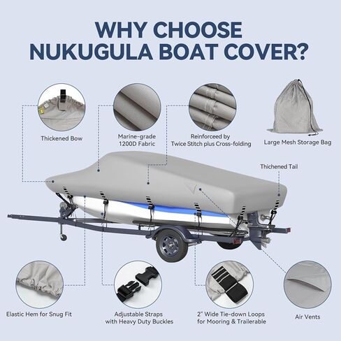 Heavy Duty 1200D Solution-Dyed Polyester Boat Cover with Storage Bag, 100% Waterproof Trailerable 17'-19' Bass Boat Cover with 3D Air Vents for V-Hull Tri-Hull Runabout Pro-Style Fishing Boat in Kuwait