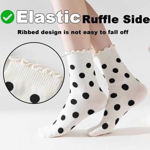 VIBCICY Ruffle Crew Socks For Women, Funny Frilly Polka Dot High Ankle Casual Cute Socks, Novelty Cotton Cartoon 6 Pack in Saudi Arabia