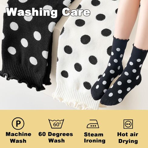 VIBCICY Ruffle Crew Socks For Women, Funny Frilly Polka Dot High Ankle Casual Cute Socks, Novelty Cotton Cartoon 6 Pack in Saudi Arabia