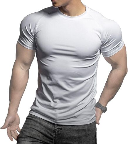 الرجال النحيف في العضلات العضلات الجيم تي شيرت تنفس قمصان تجريب طاقم الرقبة الرياضية و Tee Tee T86 عارضة in Kuwait