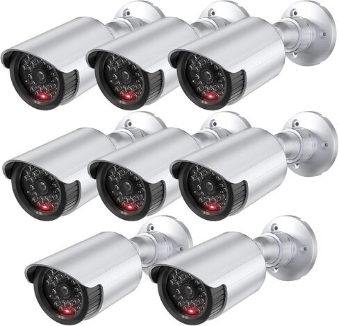 WALI Dummy Fake Simulated Surveillance Security CCTV Dome Camera Indoor Outdoor with One LED Light, Warning Security Alert Sticker Decal (TC-B8), 8 Packs, Black in Kuwait