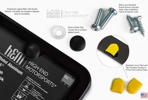 Black Chrome License Plate Frame, Comes with Screw Covers & Hardware, Made in USA (Slim) 50 State Legal in Kuwait