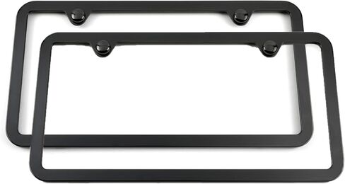 Black Chrome License Plate Frame, Comes with Screw Covers & Hardware, Made in USA (Slim) 50 State Legal in Kuwait