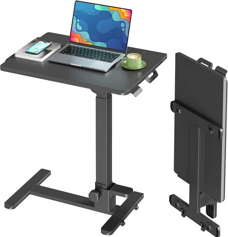 Foldable Mobile Standing Desk, 27 Inch Small Rolling Laptop Desk Height Adjustment, 90° Tiltable Bedside Table, No Assembly Needed Portable Computer Desk Workstation, White in Kuwait