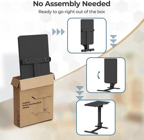Foldable Mobile Standing Desk, 27 Inch Small Rolling Laptop Desk Height Adjustment, 90° Tiltable Bedside Table, No Assembly Needed Portable Computer Desk Workstation, White in Kuwait