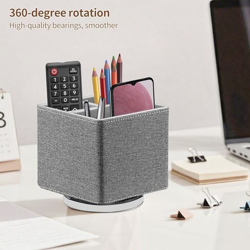 YAPISHI Remote Control Holder, 360° Swivel TV Remote Holder for Table, PU Leather Remotes Caddy, Nightstand Organizer for Media Controllers/Makeup/Office Supplies, Bedside Decorations for Living Room in Kuwait