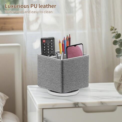 YAPISHI Remote Control Holder, 360° Swivel TV Remote Holder for Table, PU Leather Remotes Caddy, Nightstand Organizer for Media Controllers/Makeup/Office Supplies, Bedside Decorations for Living Room in Kuwait