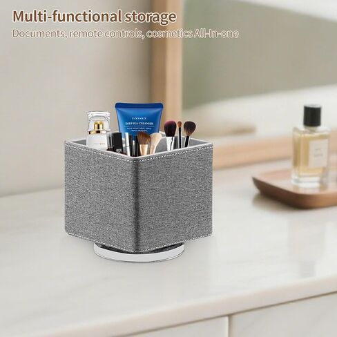 YAPISHI Remote Control Holder, 360° Swivel TV Remote Holder for Table, PU Leather Remotes Caddy, Nightstand Organizer for Media Controllers/Makeup/Office Supplies, Bedside Decorations for Living Room in Kuwait