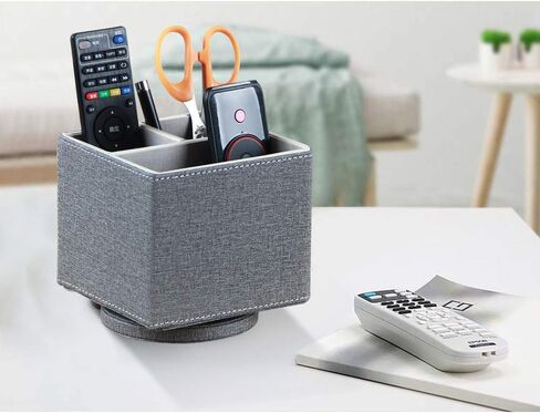 YAPISHI Remote Control Holder, 360° Swivel TV Remote Holder for Table, PU Leather Remotes Caddy, Nightstand Organizer for Media Controllers/Makeup/Office Supplies, Bedside Decorations for Living Room in Kuwait