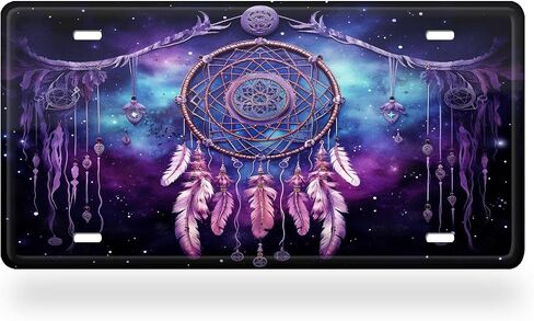 Indian Dreamcatcher Galaxy Ethnic Boho Colorful Colorful License Plate Cover,Decorative Metal Car Front License Plate with 4 Holes,6x12inch in Saudi Arabia