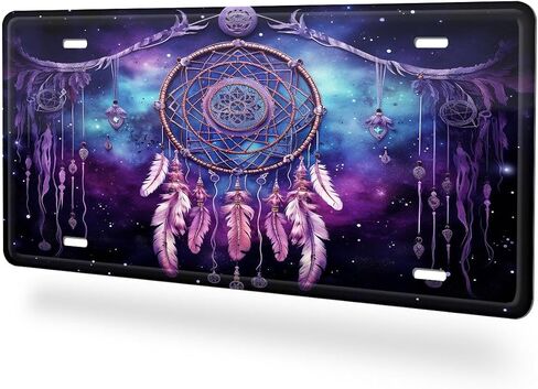 Indian Dreamcatcher Galaxy Ethnic Boho Colorful Colorful License Plate Cover,Decorative Metal Car Front License Plate with 4 Holes,6x12inch in Saudi Arabia