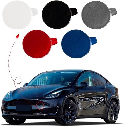 غطاء خطاف السحب اليسرى في السيارة لسيارة Tesla Model Y 2020 2021 2022 2023 غطاء مقطورة القطر غطاء العين 1493746-00-A 149374600A (جانب السائق الأسود ، يسار) in Kuwait