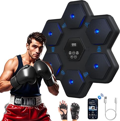 2024 Music Boxing Machine,Wall Mounted Smart Bluetooth Music Boxing Trainer,Workout Punching Equipment for Adults Kids,Perfect for Home,Indoor and Gym,Grey in Saudi Arabia