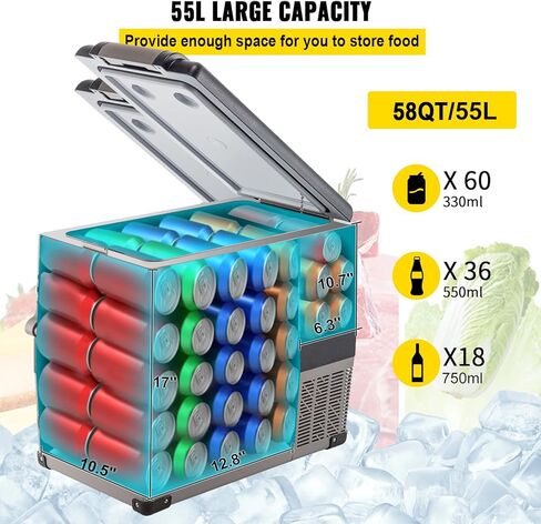 VEVOR NLS45, 12 Volt Car Refrigerator Fridge, 32 L Dual Zone Portable Freezer, -4℉-68℉ Adjustable Range, 12/24V DC and 100-240V AC Compressor Cooler for Outdoor, Camping, RV, Bule and grey in Kuwait